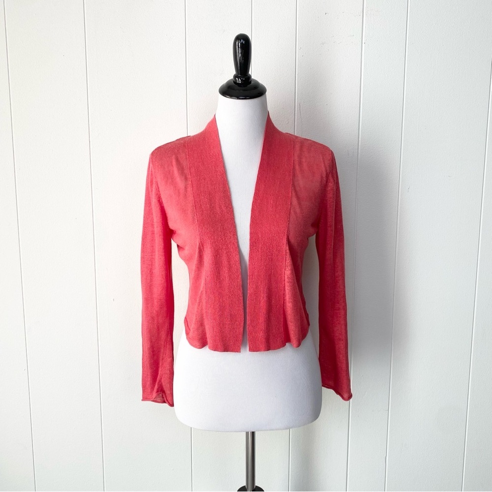 Nic + Zoe Women's Coral Red Daybreak Open Front Cardigan Size Small